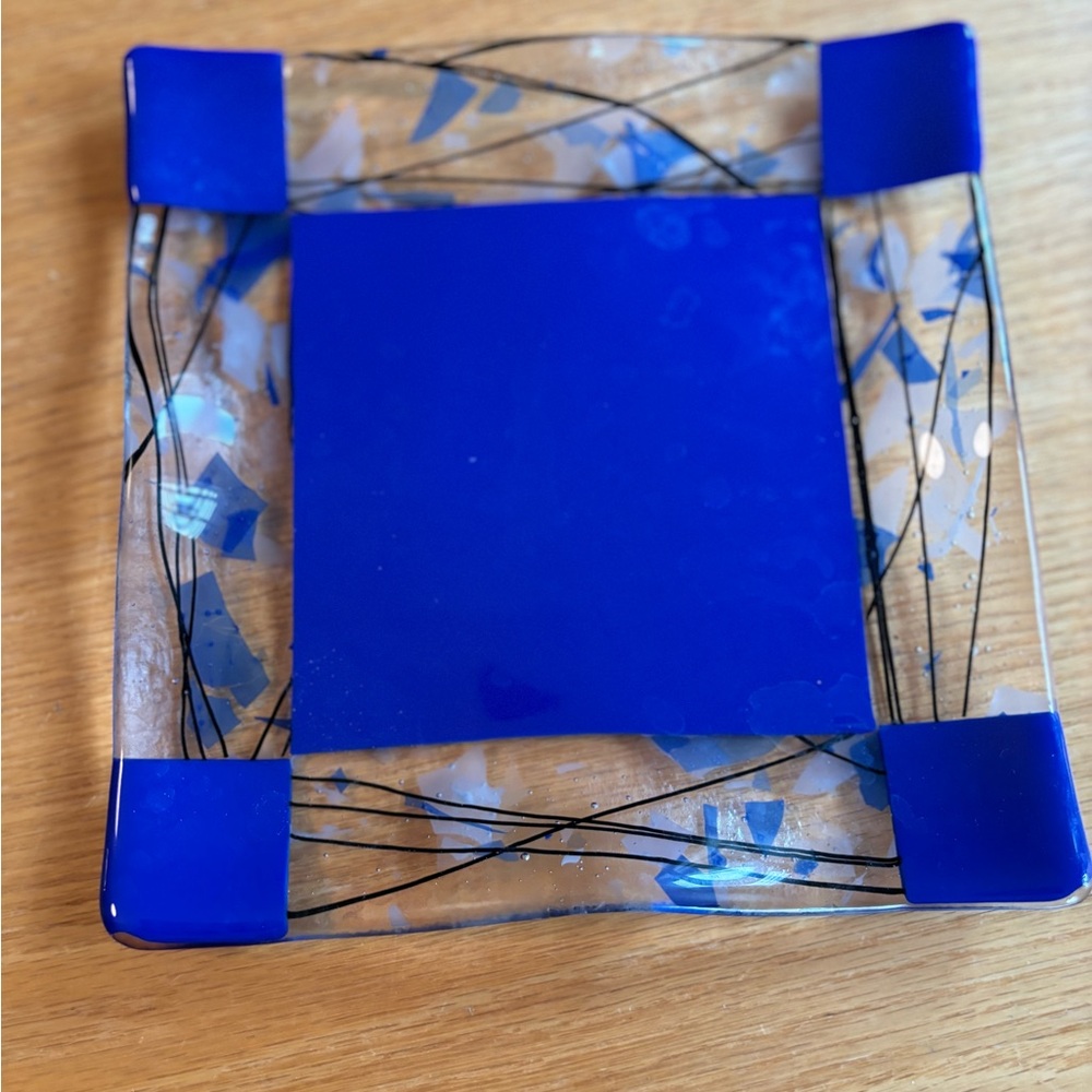 Fused Glass Square 8” Plate Wavy Sides